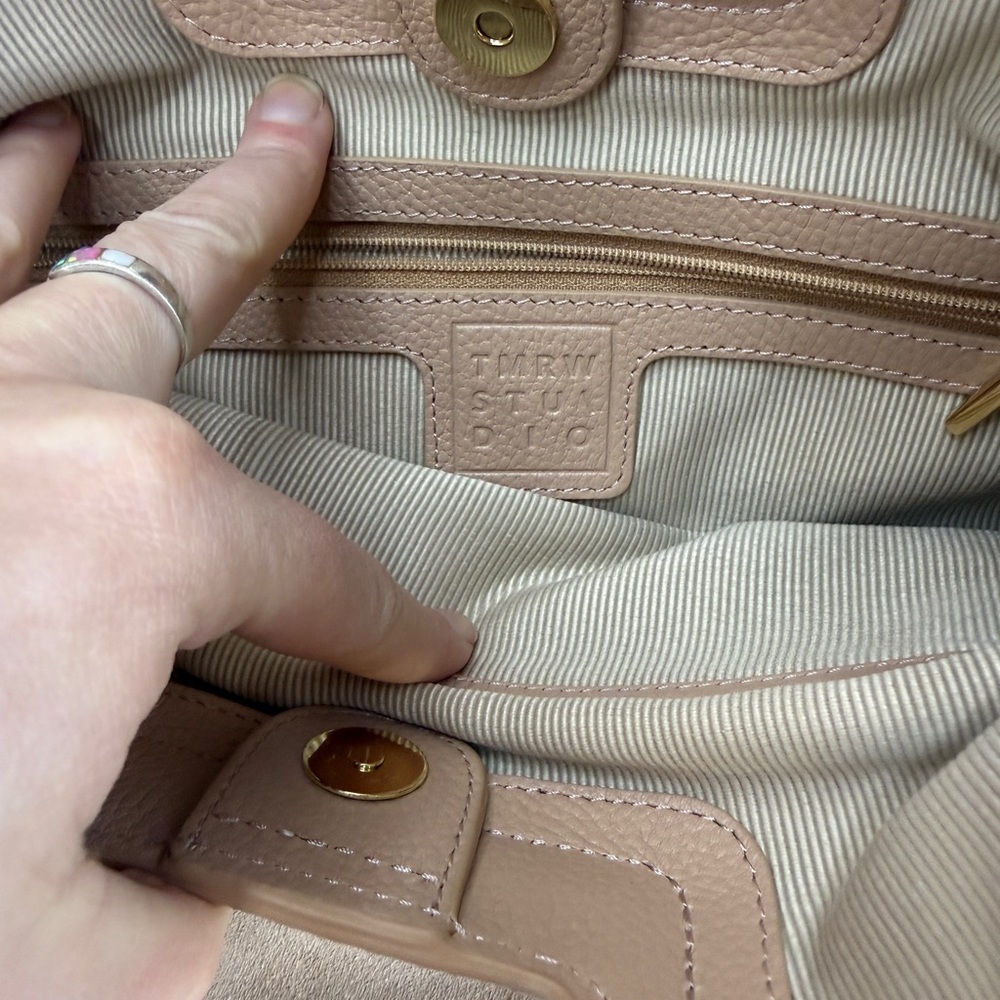 TMRW STUDIO Blush Milo Fold Over Suede Bag Crossbody Top Handle Anthropologie - Picture 12 of 15